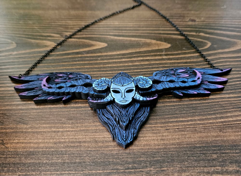 Death from Guillermo Del Toro's Pinocchio Fan Art hand painted wooden necklace