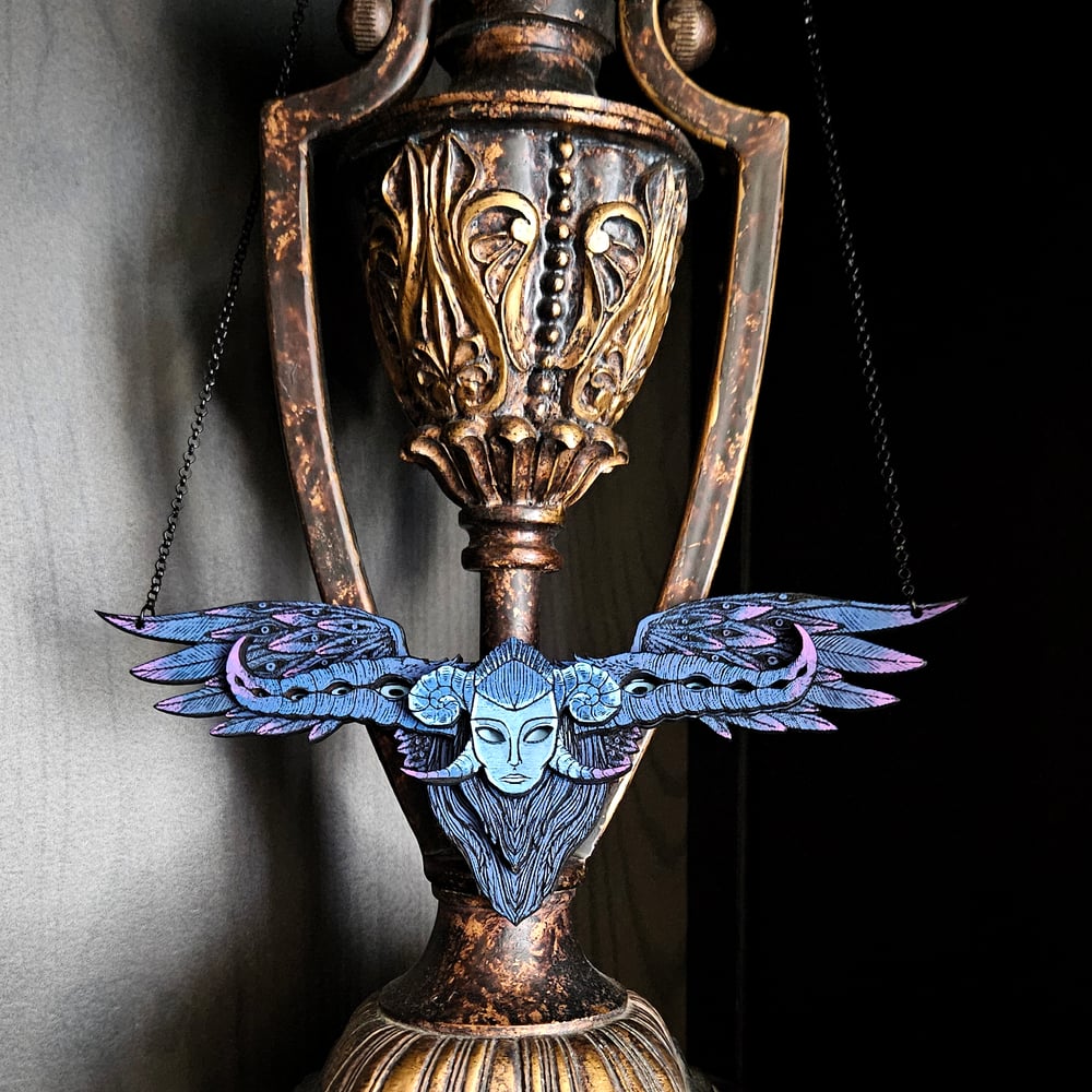 Death from Guillermo Del Toro's Pinocchio Fan Art hand painted wooden necklace
