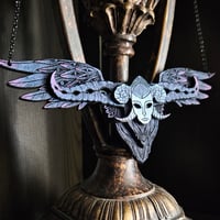 Image 1 of Death from Guillermo Del Toro's Pinocchio Fan Art hand painted wooden necklace