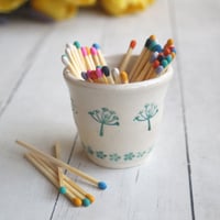 Image 1 of Green and White Floral Decorated Match Striker Cup, Handcrafted Shot Glass, Made in USA