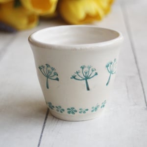 Image of Green and White Floral Decorated Match Striker Cup, Handcrafted Shot Glass, Made in USA