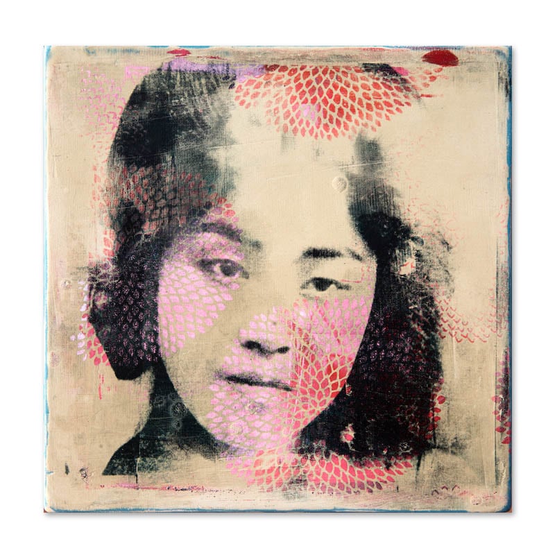 Image of Monotype - "Geisha aux dahlias" - Japon - 30x30 cm