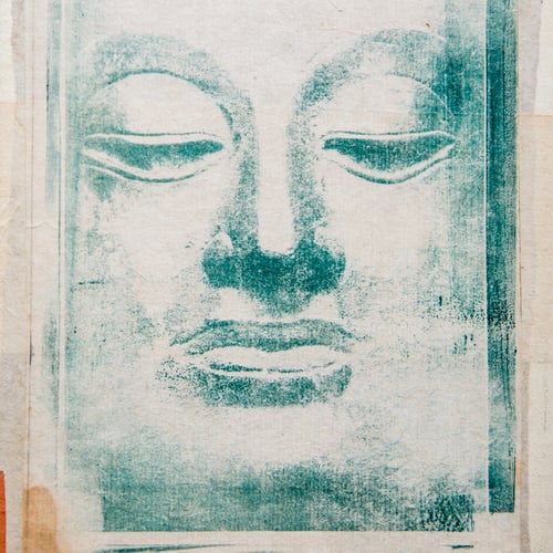 Image of Monotype - "Bouddha vert" - Thaïlande - 19x24 cm
