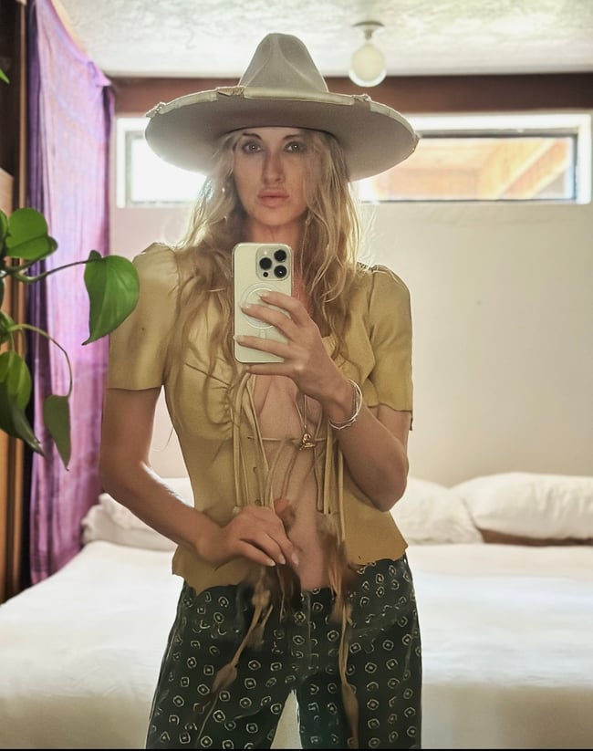 late 1960s leather and feather tie top