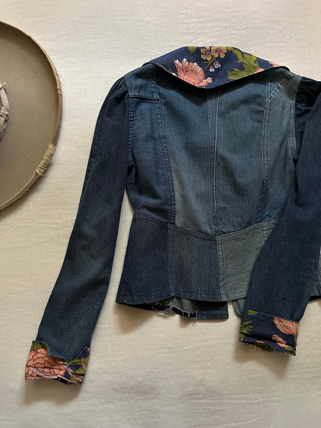 early 1970s denim and floral patchwork jacket