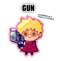 Image 2 of PREORDER GUN Vash Plushie mini charm and sticker