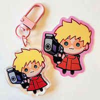 Image 1 of PREORDER GUN Vash Plushie mini charm and sticker