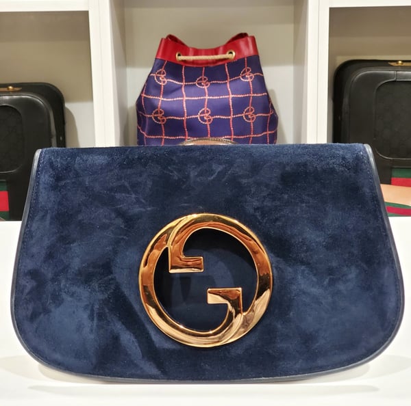 Image of Vtg. Gucci Blue Suede Blondie Clutch 