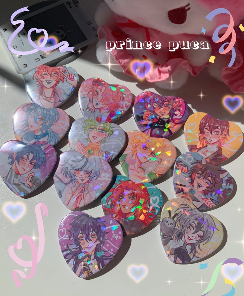 Image of Nu Carnival Holo 2.25 heart badges 