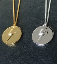 Image 3 of Gold 3D Lightning Bolt Circular Pendant and Chain (925 Silver)