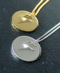 Image 4 of Gold 3D Lightning Bolt Circular Pendant and Chain (925 Silver)