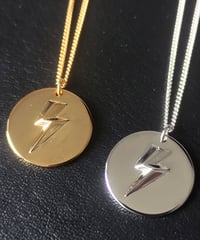Image 2 of Gold 3D Lightning Bolt Circular Pendant and Chain (925 Silver)