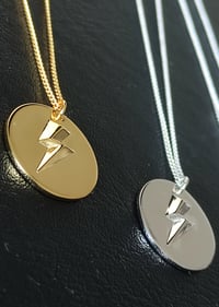 Image 5 of Gold 3D Lightning Bolt Circular Pendant and Chain (925 Silver)