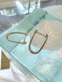 Image 3 of 14k solid gold diamond rectangle hoop earring 