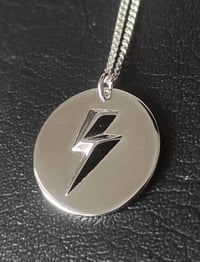 Image 1 of Silver 3D Lightning Bolt Circular Pendant and Chain (925 Silver)