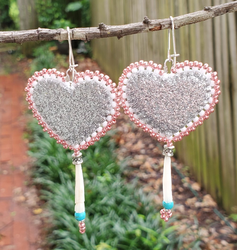 Image of Turquoise Heart Salmon Skin & Dentalium Earrings