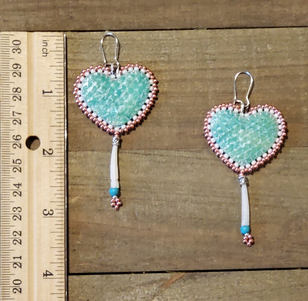 Image of Turquoise Heart Salmon Skin & Dentalium Earrings