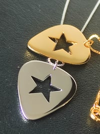 Image 4 of Silver Guitar Pick Star Pendant and Box Chain (925 Silver)