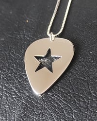 Image 3 of Silver Guitar Pick Star Pendant and Box Chain (925 Silver)