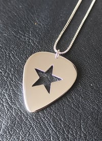 Image 1 of Silver Guitar Pick Star Pendant and Box Chain (925 Silver)