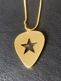Image 5 of Gold Guitar Pick Star Pendant and Box Chain (925 Silver)