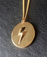 Image 1 of Gold 3D Lightning Bolt Circular Pendant and Chain (925 Silver)