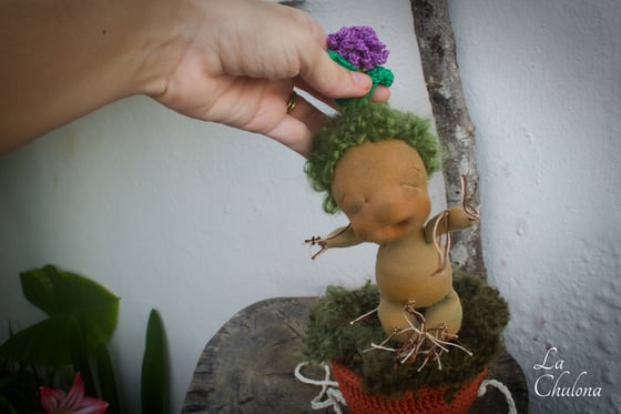 Image of Manny the mandrake baby. 7.5 inch Natural fibers doll