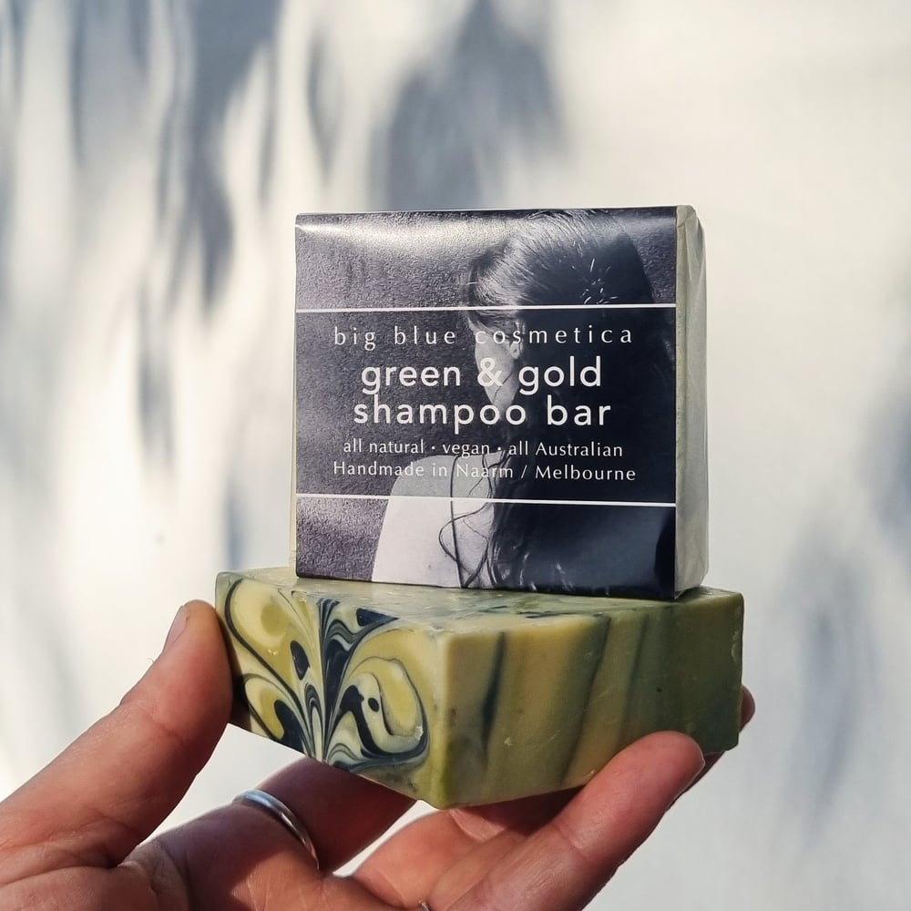 green and gold shampoo bar