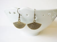 Image 3 of Hand Fans Bronze Charm Earrings