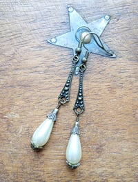 Image 4 of 1920s Art Deco Pearl Teardrop Earrings, Ivory & Bronze