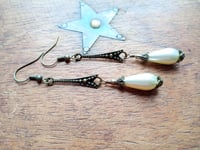 Image 2 of 1920s Art Deco Pearl Teardrop Earrings, Ivory & Bronze