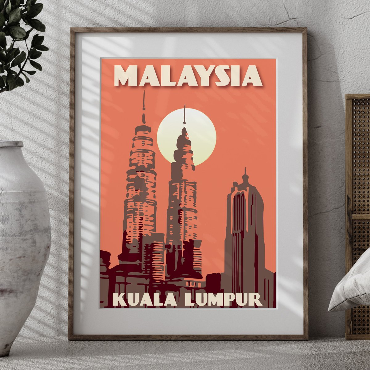 Vintage poster Malaysia - Kuala Lumpur - Petronas Towers - Coral - Fine Art  Print