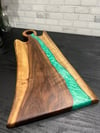 Handcrafted Live Edge Walnut and Turquoise Epoxy Resin Charcuterie Board