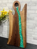 Handcrafted Live Edge Walnut and Turquoise Epoxy Resin Charcuterie Board