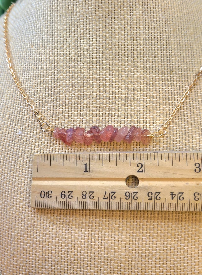 Natural Strawberry Quartz Handmade Rose Gold Bar Necklace