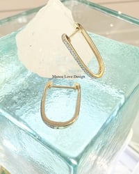 Image 1 of 14k solid gold diamond rectangle hoop earring 