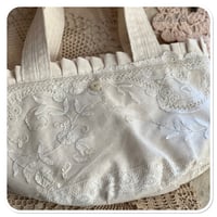 Image 9 of handmade tote bucket bag with vintage french lace