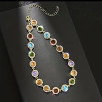 Image 2 of Colorful Rhinestones Necklace 14K Gold Plated 