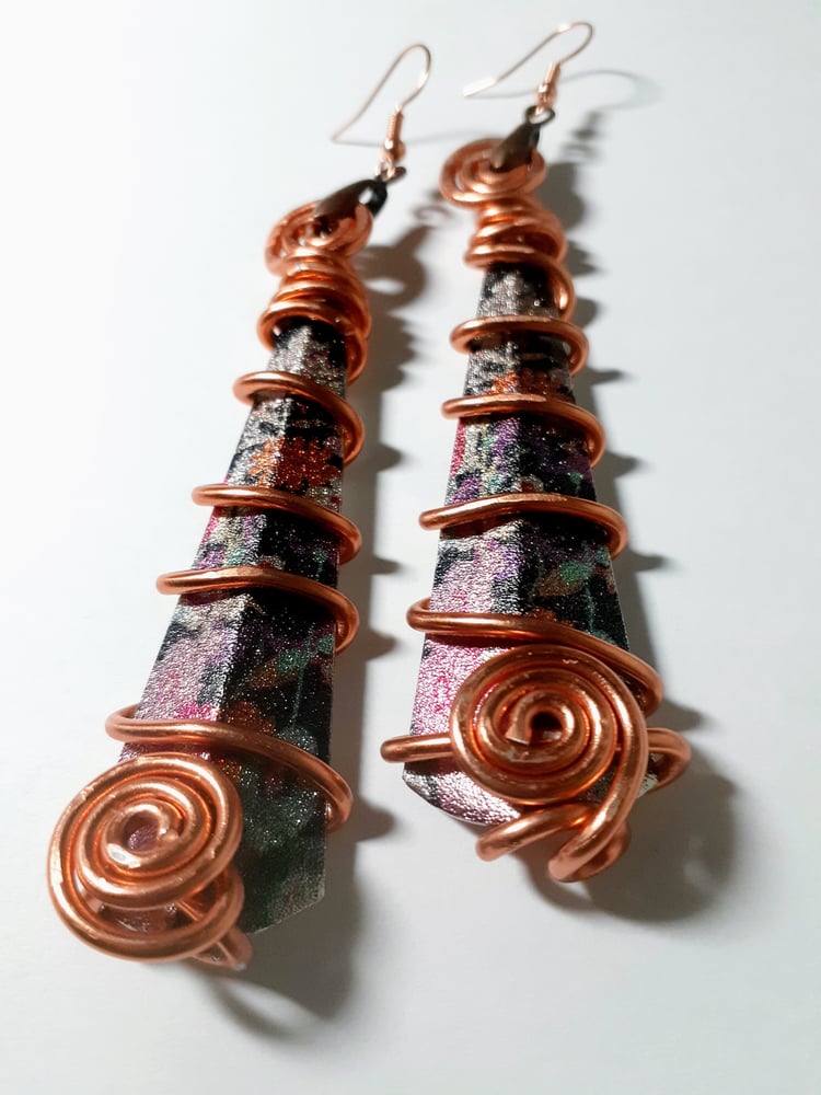 Image of Str'8 Fire, Multi-Color Metal Charm, Wired, Afrocentric Earrings