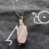Rose quartz coffin pendant wire wrapped necklace