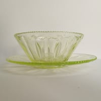 Image 3 of Vintage Uranium UV Green Glass Dessert Bowl & Dish/Plate