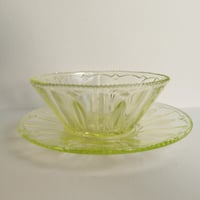 Image 5 of Vintage Uranium UV Green Glass Dessert Bowl & Dish/Plate