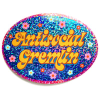 Image 1 of Antisocial Gremlin Glitter Sticker