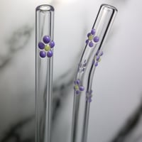 Image 1 of Set of 2 Purple Flower Glass Straws