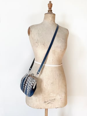 Image of Feather stripe, velvet shoulder bag with shoulder strap