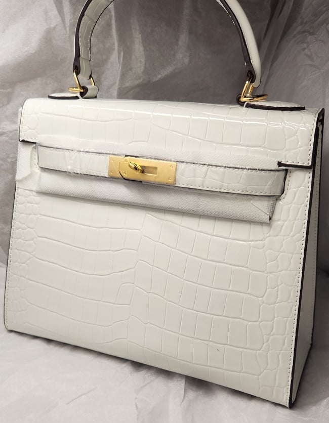 Glossy White BK inspired Large Luxury  Handbag