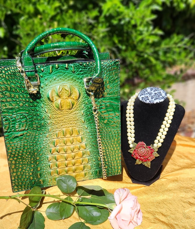 Two Tone Green Dragon Scale Hand Bag or Shoulder Bag Designer Inspired