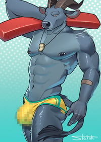 Shirtless Bull Guard Print