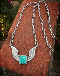 Image 2 of WL&A Sterling Silver Royston Freedom Wings Pendant #2 & Linked Chain - Size 2.5" - 25" Length 