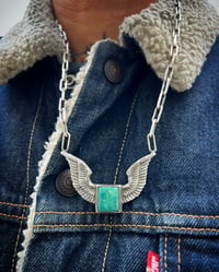 Image 3 of WL&A Sterling Silver Royston Freedom Wings Pendant #2 & Linked Chain - Size 2.5" - 25" Length 